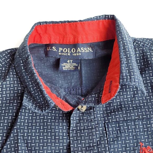 US Polo 4T Button Up Short Sleeve Top Red White Blue - Picture 3 of 3